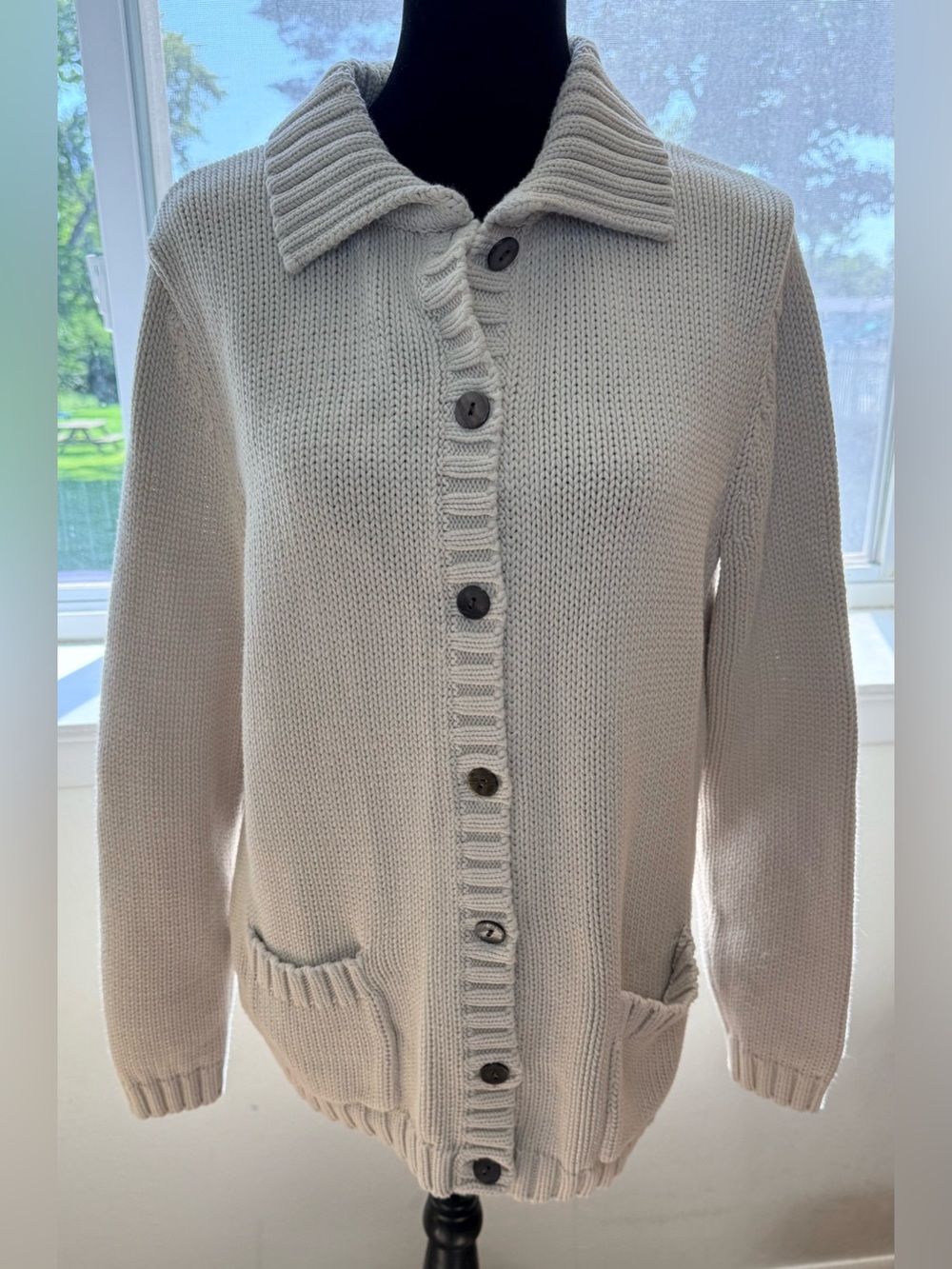 Vintage The Tog shop oatmeal white classic preppy 100% Cotton cardigan sweater S